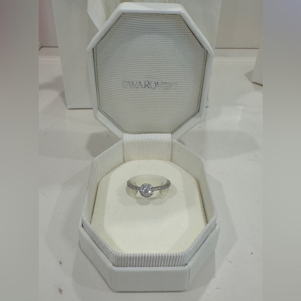 Swarovski Lab Created Diamond Eternity Halo Solitaire Ring, .45, Round, Silver